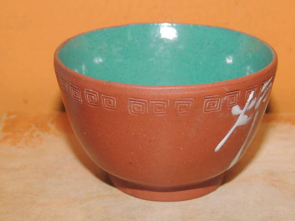 Chinese Yixing Zisha 2.75" Cup enamel / paint turquoise interior Antique