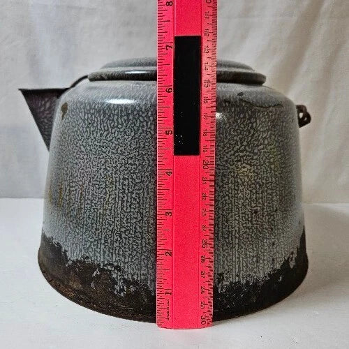 Antique Gray Enamelware Teapot Cowboy Camp Tea Kettle