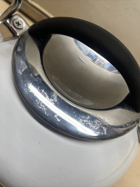 VTG Style Chantal Enamel on Steel WHITE Whistling Tea Pot Kettle