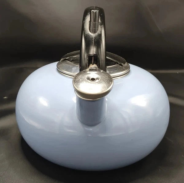 Kamenstein Vintage Light Blue Enamel Tea Kettle Whistling Teapot Indonesia 1991