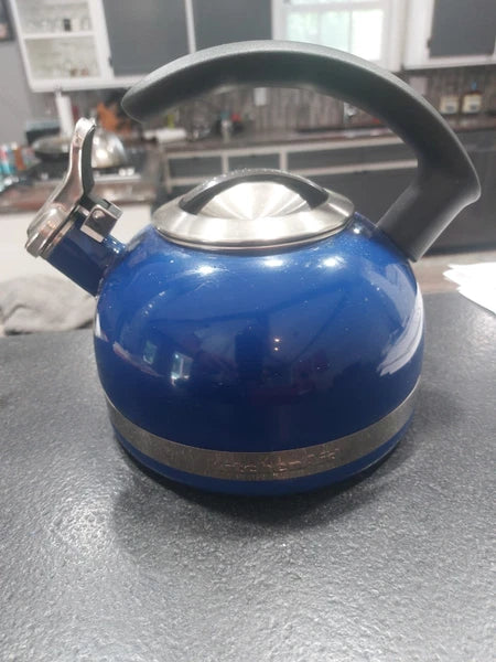 KitchenAid 2 Quart Blue Enamel Whistling Tea Kettle Pot Blue
