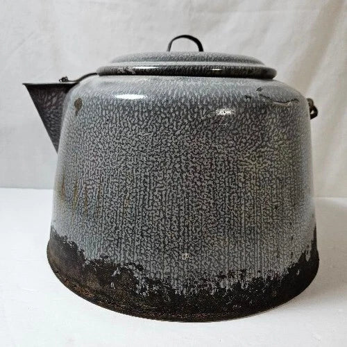Antique Gray Enamelware Teapot Cowboy Camp Tea Kettle