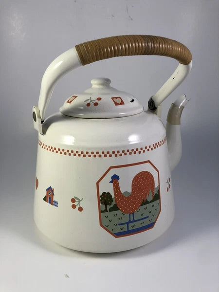 Vintage Raintree Heart And Home Collection enamel Farm Scene 1.5 Qt Teapot Japan