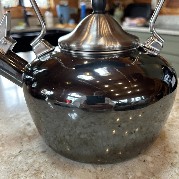 Chantal Onyx Black Tea Pot Kettle Enamel on Steel Coated 1.8 Qt Stay Cool Handle