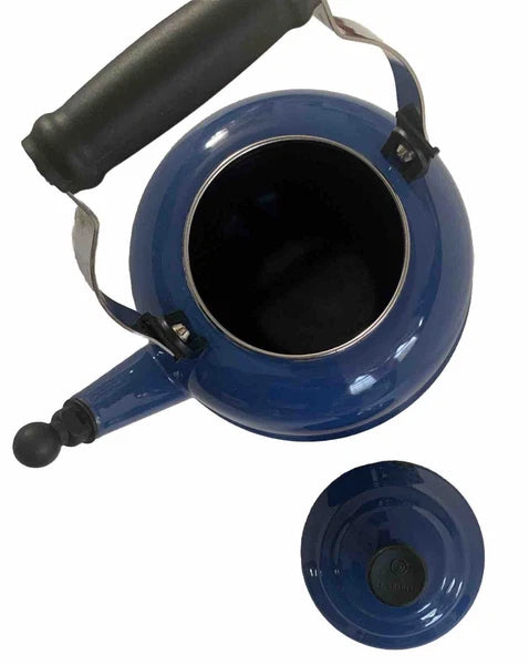 Le Creuset Whistling Tea Kettle Blue 1.6 Liter 1.7 Quart Enamel Steel Small Chip
