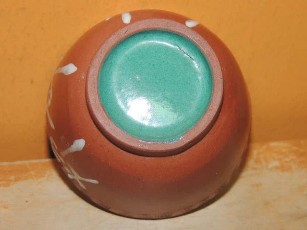 Chinese Yixing Zisha 2.75" Cup enamel / paint turquoise interior Antique