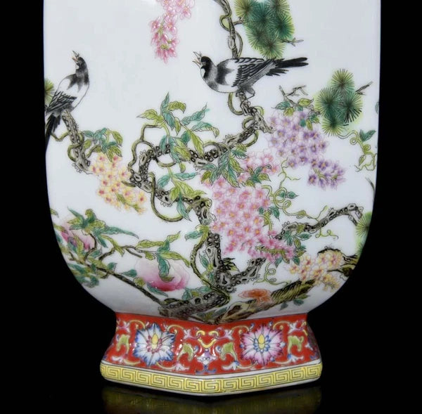 30CM Yongzheng Signed Old Chinese Colour Enamel Vase W/peach N3423