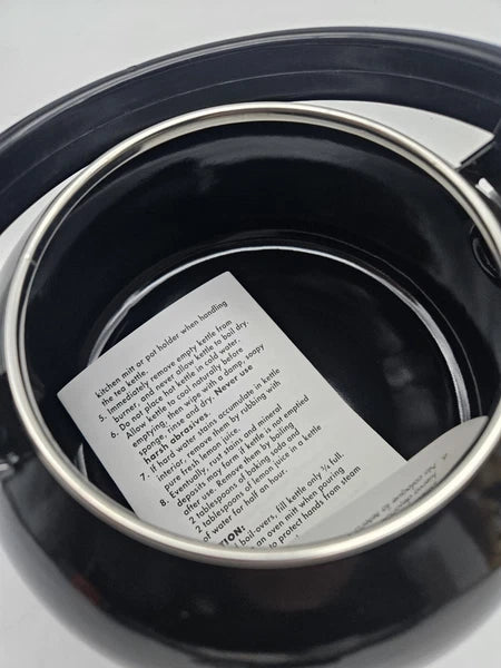 NEW Enamel on Steel Black Tea Kettle Whistling 2 Qt Ekco