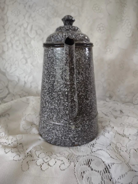 Nice Vintage Grey Speckled Enamel Coffee/Tea Pot