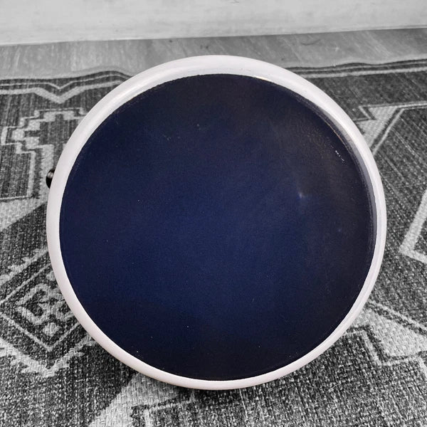 70's Design White Enamel Metal Whistling Tea Coffee Kettle Paisley Brown White