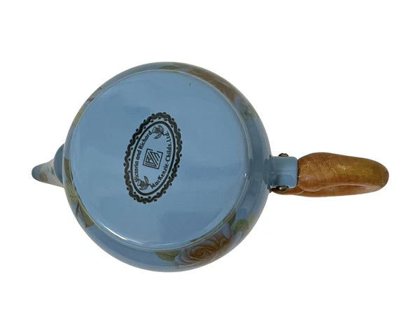 Mackenzie Childs 1983 Victoria Richard Blue Floral Enamel Coffee Tea Pot. No Lid