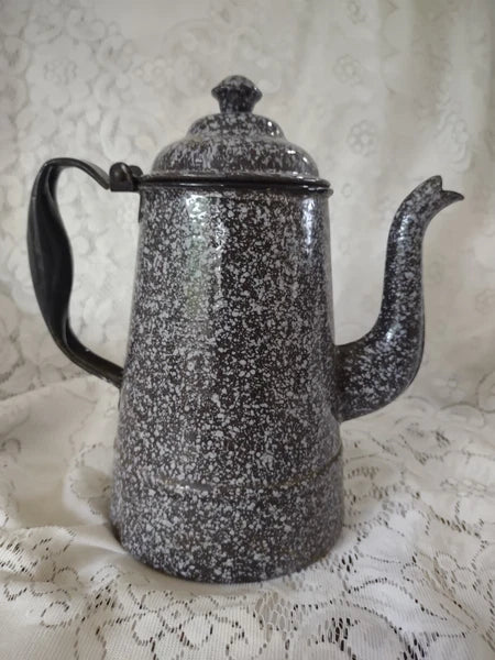 Nice Vintage Grey Speckled Enamel Coffee/Tea Pot