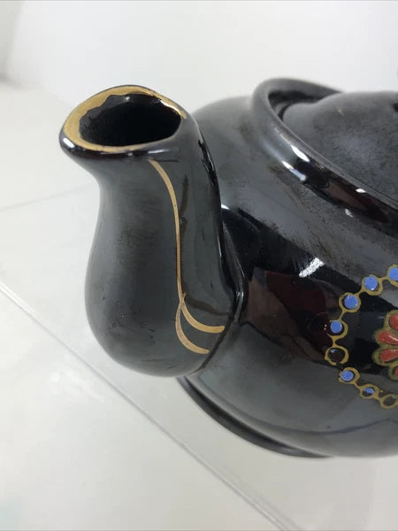 Japan Vintage Ceramic Redware Blue Teapot Glazed and Enamel 12 Ounces VTG