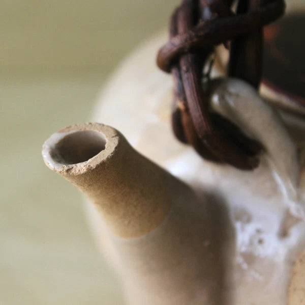 Vtg Asian Chinese Japanese Ceramic Clay Enameled Flat Teapot Kettle Raku Ware?