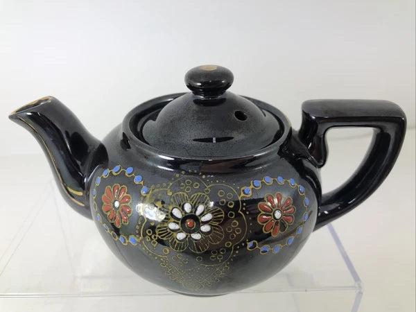Japan Vintage Ceramic Redware Blue Teapot Glazed and Enamel 12 Ounces VTG