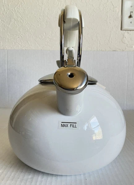 Vintage Copco Tea Kettle Whistling White Enamel Stainless Steel 2004 NEW NOS