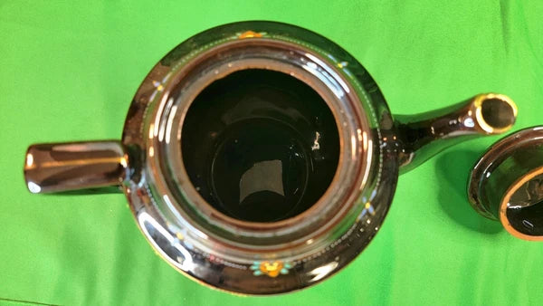 Beautiful Vtg Teapot Moriage Hand Painted Brown Glazed Pottery Occupied Japan