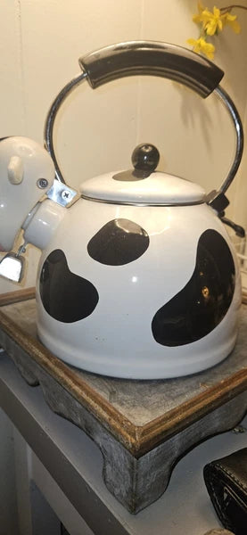 Vintage M Kamenstein Cow Tea Kettle Enamel Whistling Teapot