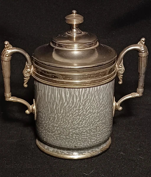 Antique Manning Bowing Gray Graniteware Enamelware Pewter Tea Coffee Set