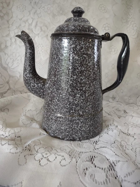 Nice Vintage Grey Speckled Enamel Coffee/Tea Pot