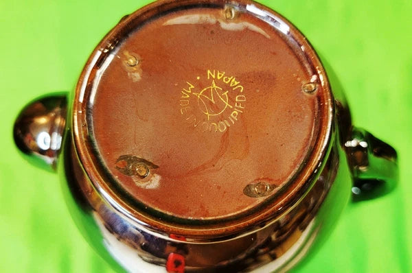 Beautiful Vtg Teapot Moriage Hand Painted Brown Glazed Pottery Occupied Japan