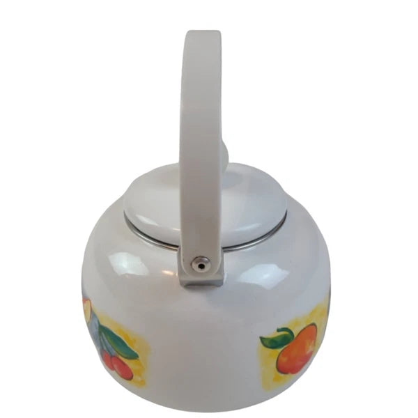 vintage white enamel tea kettle