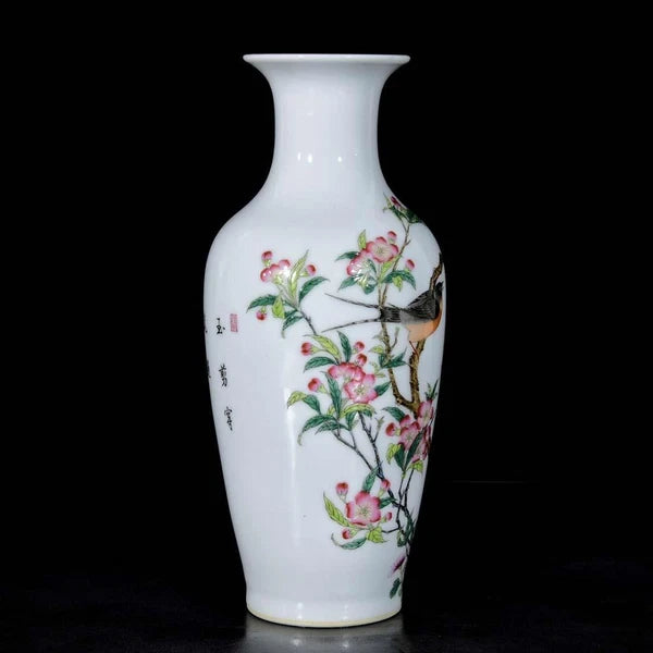 Qianlong Signed Old Chinese Colour Enamel Vase W/flower N3308