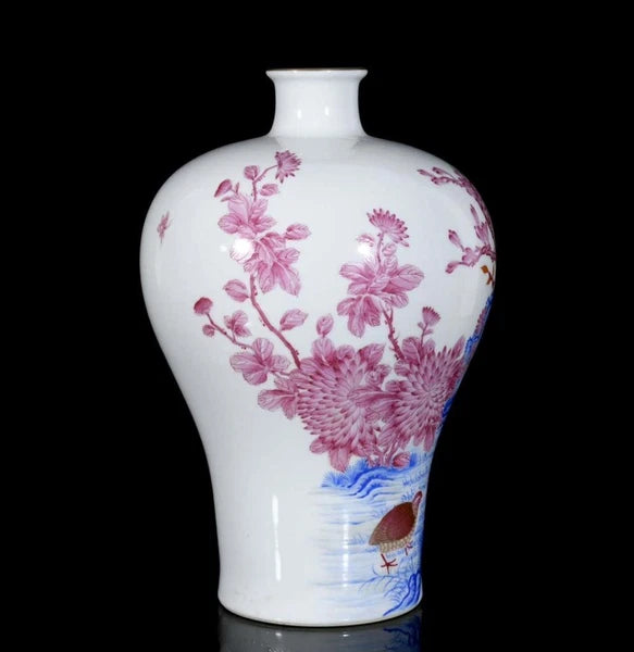 33CM Qianlong Signed Old Chinese Colour Enamel Bowl W/bird N3213