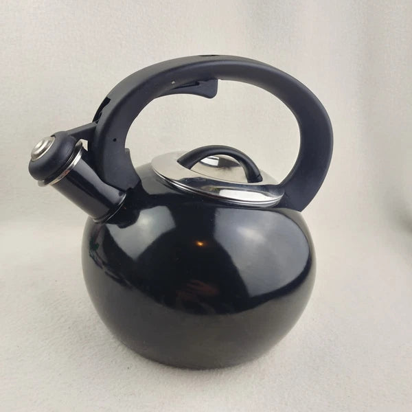 Whistling Tea Pot Kettle Black Enamel with Lid Large Unbranded