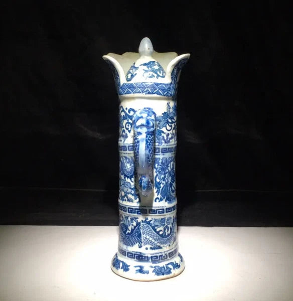 Chinese Antique Porcelain Qing Qianlong Blue and White Dragon Pattern Pot