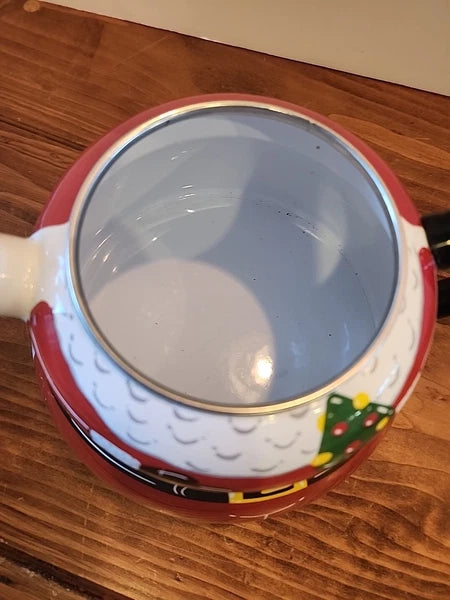 Vintage Santa Claus Enamel Whistling Tea Pot Kettle Holiday 3 Quart Christmas
