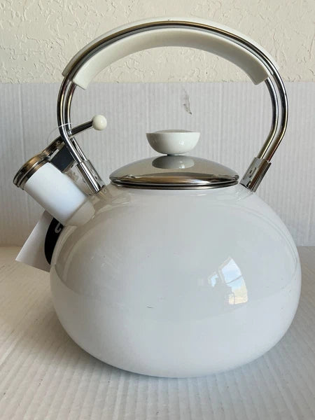 Vintage Copco Tea Kettle Whistling White Enamel Stainless Steel 2004 NEW NOS