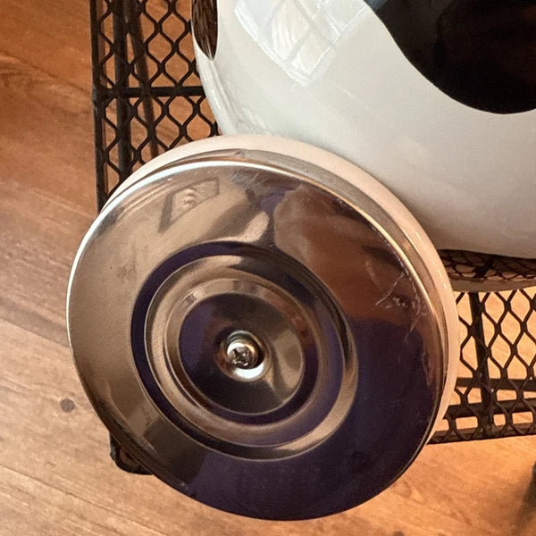 Vintage M Kamenstein Black White Cow Whistling Tea Kettle Teapot