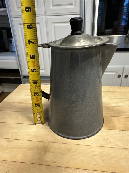 Antique Vintage Gray Graniteware Enamel Coffee or Tea Pot bin7