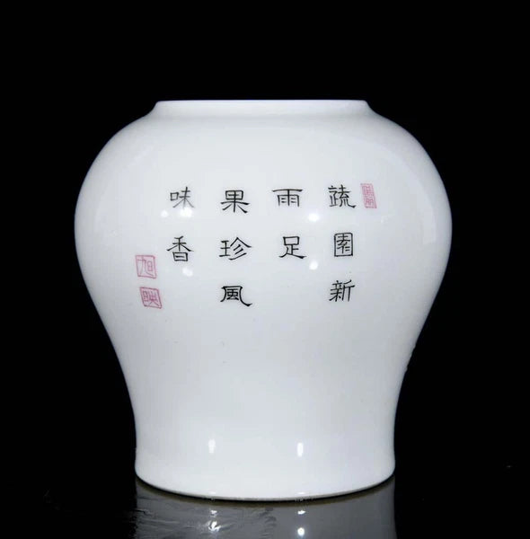 Qianlong Signed Pair Old Chinese Colour Enamel Lid Pot W/cabbage N3580