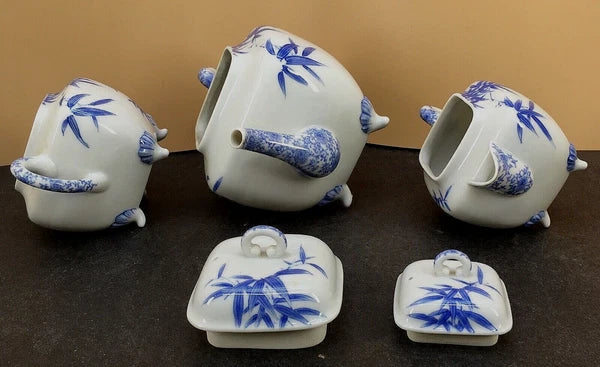 Japanese Meiji Porcelain Tea Set - Teapot, Cream & Sugar Bowls, Signed