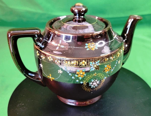 Beautiful Vtg Teapot Moriage Hand Painted Brown Glazed Pottery Occupied Japan