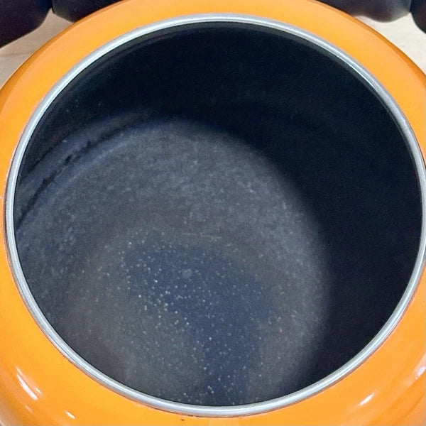 VTG Le Creuset Orange Flame Enamel Whistling Demi Kettle Teapot 1.25 Qt Pls READ