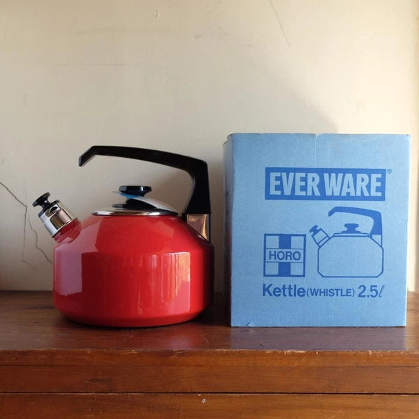 Kettle Ever Ware Enamel 2.5L White Red Detachable Whistle Used