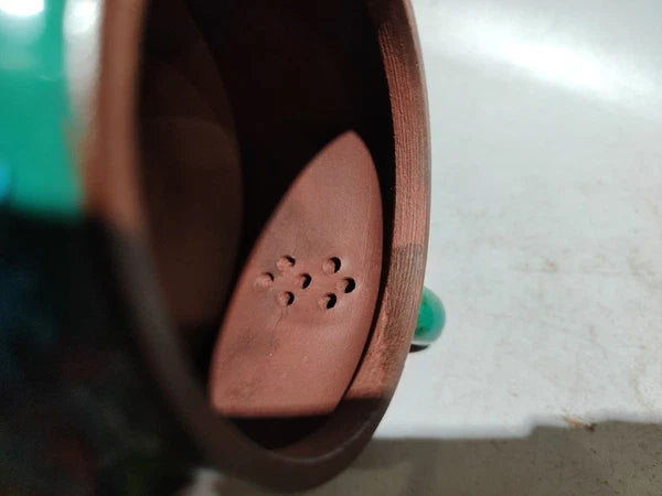 Chinese Purple Clay Pot Health Trays Figurine Enamel Painted Carved Floral