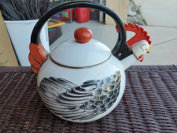 vintage 1986 Kamenstein rooster enamel tea kettle pot
