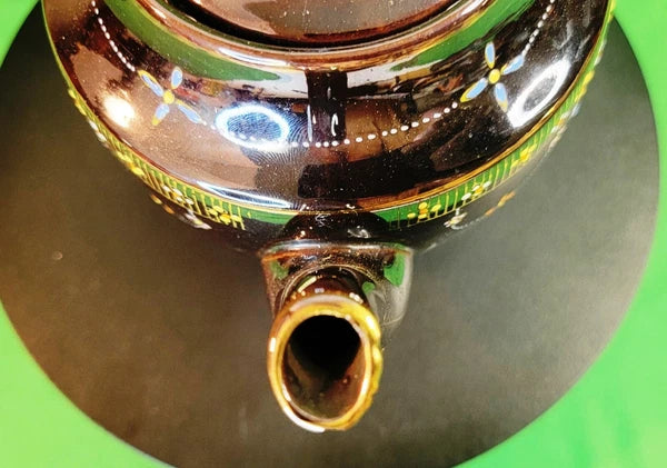 Beautiful Vtg Teapot Moriage Hand Painted Brown Glazed Pottery Occupied Japan