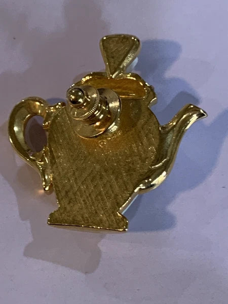 Avon Teapot Pin Brooch Blue And White Porcelain Enamel Vintage
