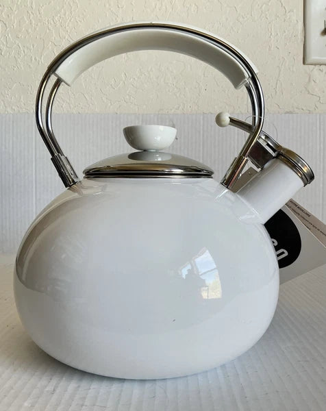 Vintage Copco Tea Kettle Whistling White Enamel Stainless Steel 2004 NEW NOS