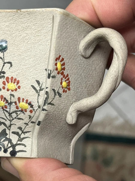 Japanese Banko Ware Plate and Teacup Crane Enamel  Marked