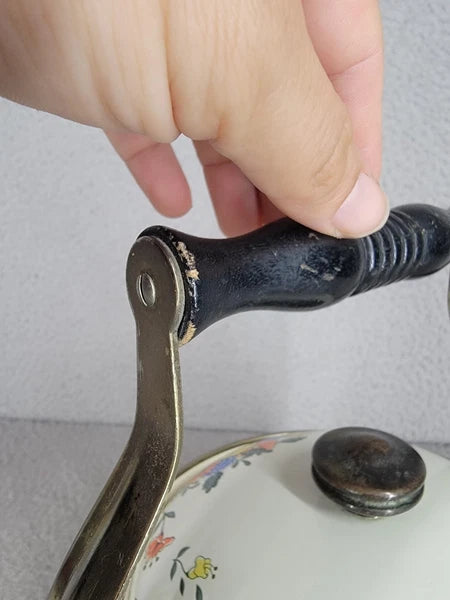 Kamenstein Enamel Floral Tea Kettle Wood Handle Vintage Kitchen Decor 1982