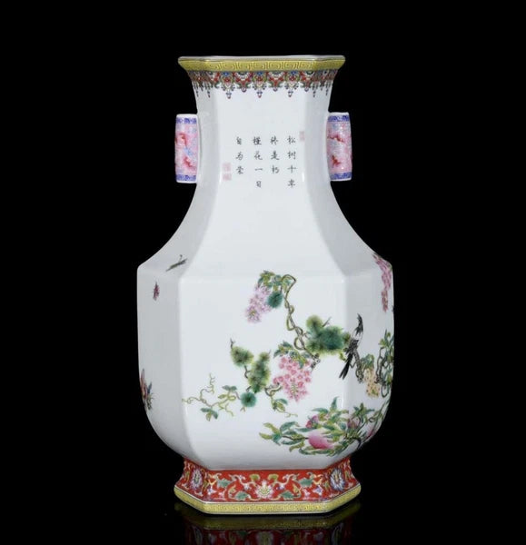 30CM Yongzheng Signed Old Chinese Colour Enamel Vase W/peach N3423