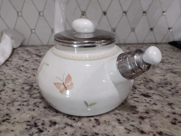 Villeroy And Boch Florea Tea Kettle Enamel Flower Butterfly Rare