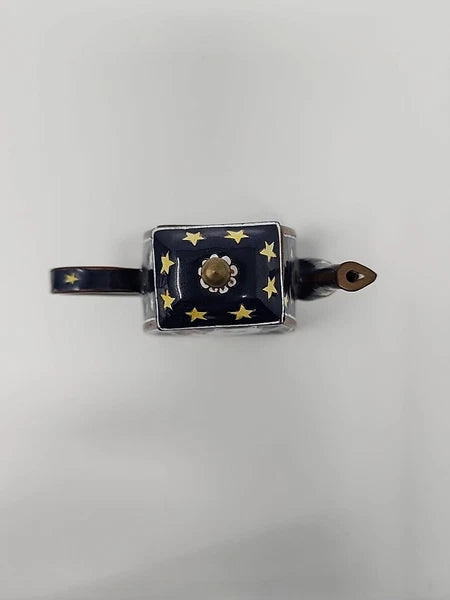 MINI ENAMEL TEA KETTLE TEAPOT KELVIN CHEN 1999 DECORATIVE CAT STARS RETIRED