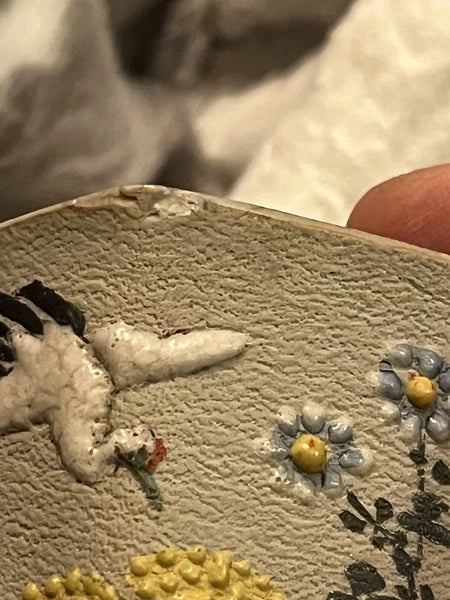 Japanese Banko Ware Plate and Teacup Crane Enamel  Marked